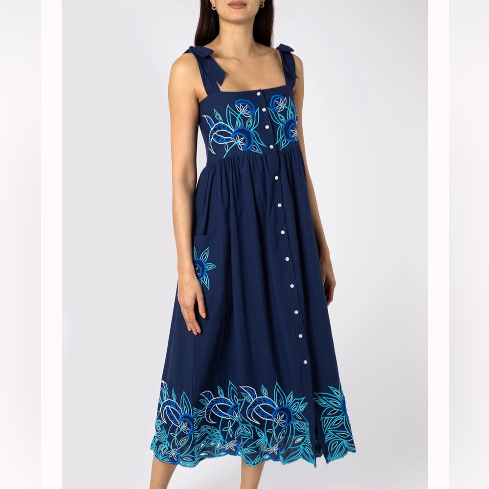 Juliet Dunn London Tie Shoulder Contrast Cut Out Dress in Indigo Blue in Sz 1